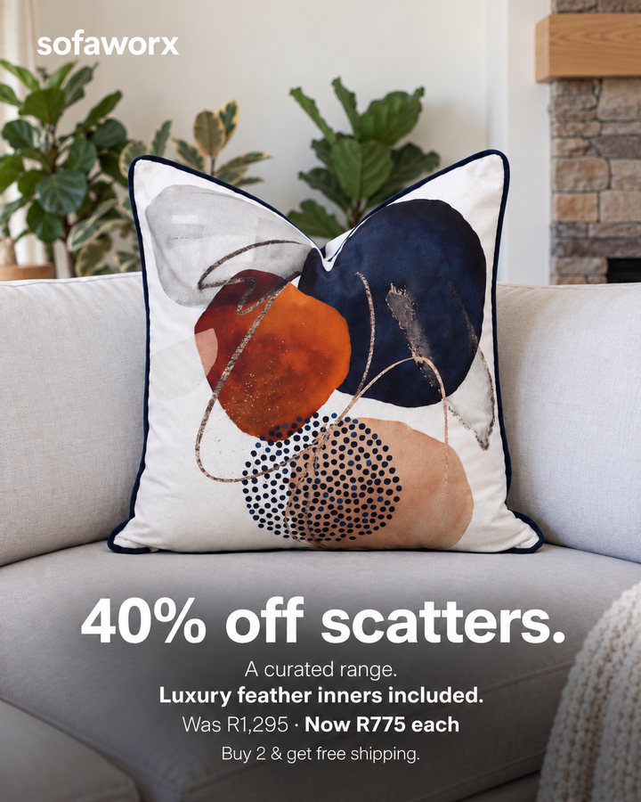 40% off scatter cushions. Was R1,295, now R775 each.